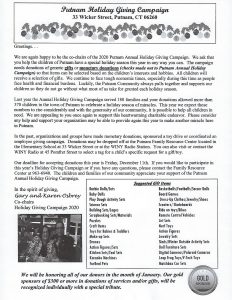 Putnam Holiday Giving Campaign - Now until December 11, 2020 @ Putnam Family Resource Center or WINY